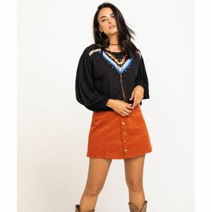 Wrangler Rust Button Front Mini Skirt